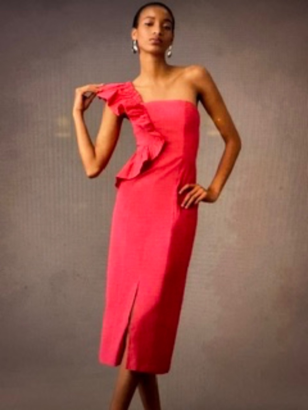NWT Anthropologie One Shoulder Ruffle Pink Midi Dress Large- $168